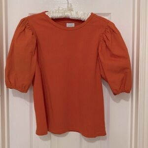 BEAUTIFUL ORANGE Gathered Sleeves Top; Size Medium; Soft Cotton